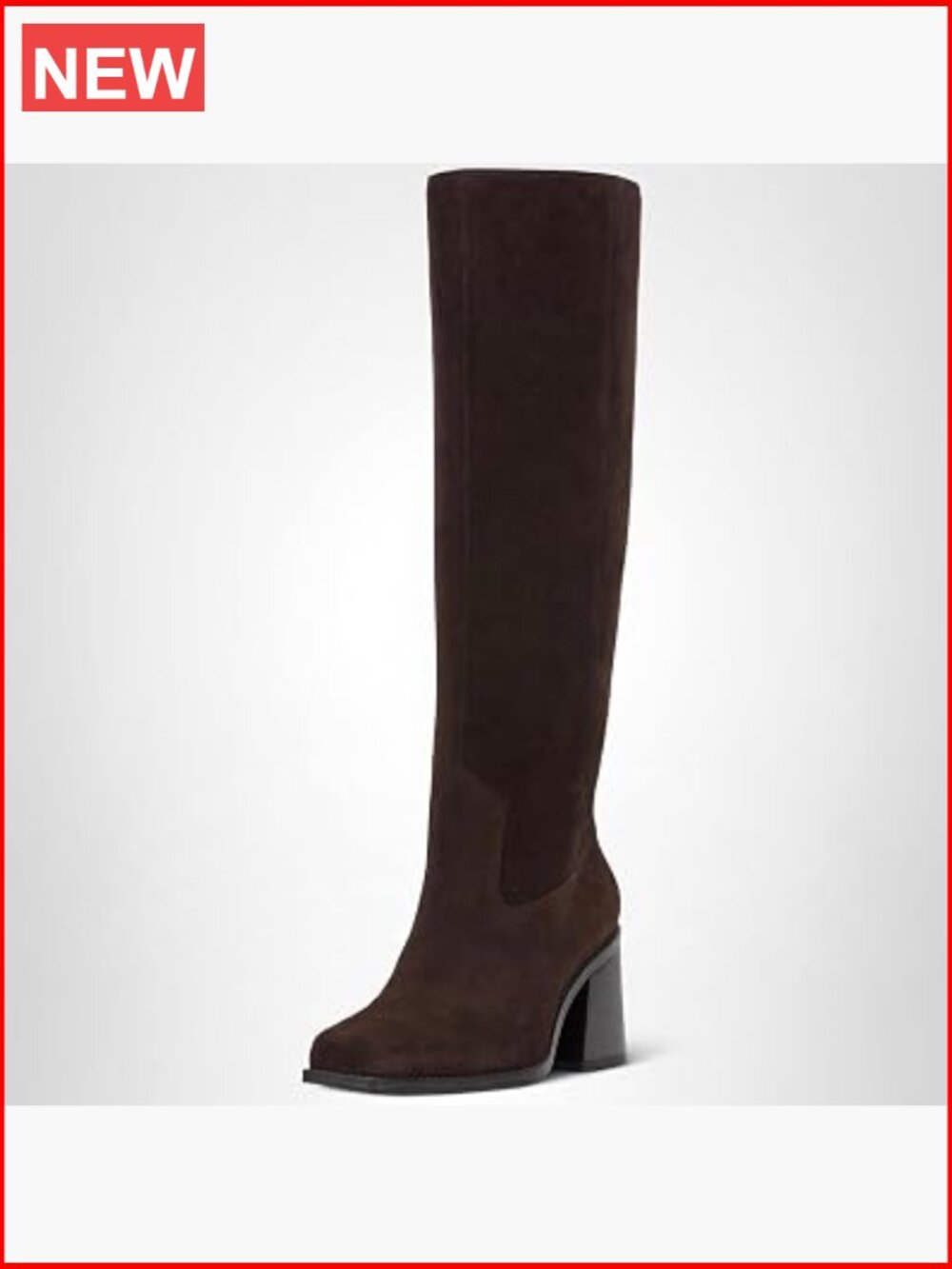 Wide Calf Stacked Heel Knee High Boot with Square Toe - Picture 1 of 7